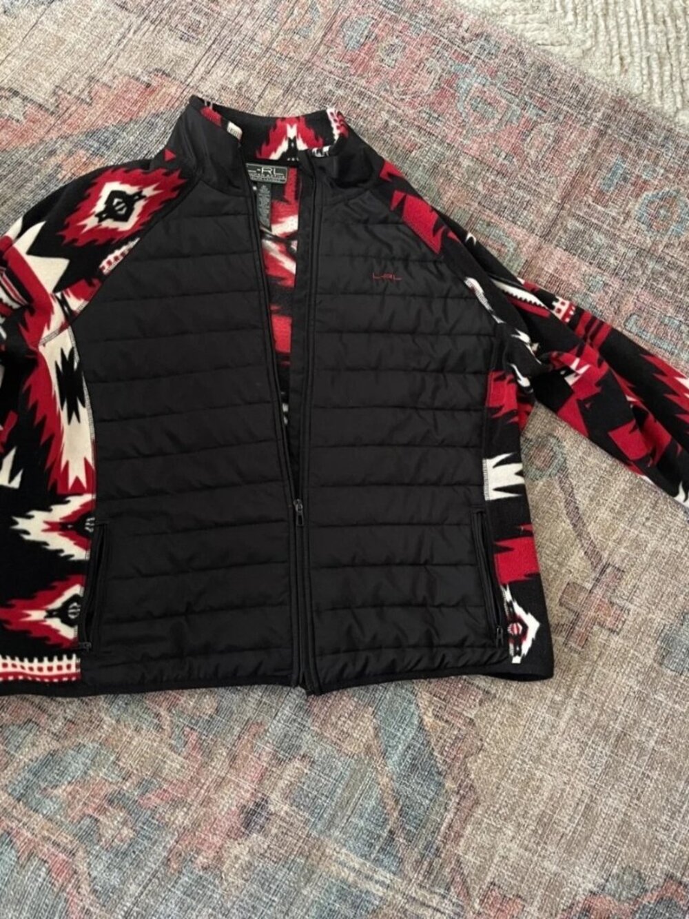 Lauren Ralph Lauren Women's 3X Quilted fleece Jacket Aztec SW red black Folk Art